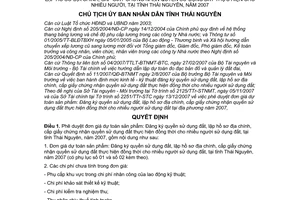 Quyết định 2968/QĐ-UBND phê duyệt đơn giá dự toán sản phẩm đăng ký quyền sử dụng đất lập hồ sơ địa chính cấp giấy chứng nhận tỉnh Thái Nguyên năm 2007