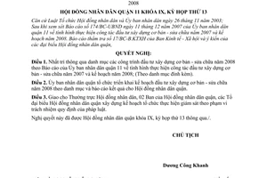 Nghị quyết 10/2007/NQ-HĐND danh mục các công trình đầu tư xây dựng cơ bản - sửa chữa năm 2008 Quận 11