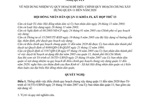 Nghị quyết 07/2007/NQ-HĐND nội dung nhiệm vụ quy hoạch để điều chỉnh quy hoạch chung xây dựng Quận 11 đến năm 2020