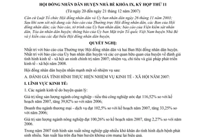 Nghị quyết 06/2007/NQ-HĐND nhiệm vụ kinh tế - xã hội năm 2008 huyện Nhà Bè