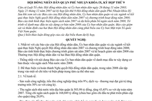 Nghị quyết 06/2007/NQ-HĐND nhiệm vụ kinh tế - xã hội năm 2008 quận Phú Nhuận