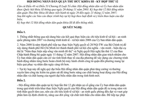Nghị quyết 05/2007/NQ-HĐND việc kỳ họp thứ 12 Hội đồng nhân dân quận khóa III quận Thủ Đức