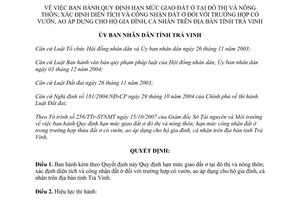 Quyết định 31/2007/QĐ-UBND hạn mức giao đất ở đô thị nông thôn công nhận diện tích đất Trà Vinh