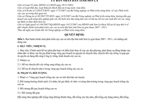 Quyết định 30/2007/QĐ-UBND Ủy ban nhân dân tỉnh Sơn La chính sách phát triển cây cao su tỉnh Sơn La giai đoạn 2007-2011