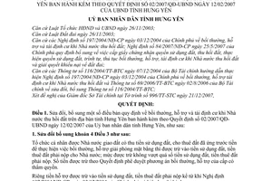 Quyết định 20/2007/QĐ-UBND sửa đổi Quyết định 02/2007/QĐ-UBND  bồi thường, hỗ trợ tái định cư khi nhà nước thu hồi đất trên địa bàn tỉnh Hưng Yên