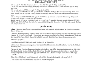 Nghị quyết 38/2007/NQ-HĐND chế độ chi tiêu tiếp khách nước ngoài, tổ chức hội nghị, hội thảo quốc tế