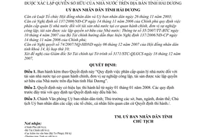 Quyết định 4614/2007/QĐ-UBND  phân cấp quản lý nhà nước tài sản nhà nước tại cơ quan hành chính, đơn vị sự nghiệp công lập