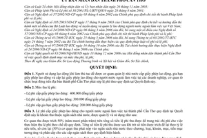 Quyết định 44/2007/QĐ-UBND lệ phí cấp giấy phép lao động cho người nước ngoài