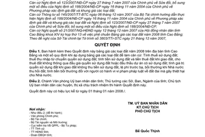 Quyết định 2682/2007/QĐ-UBND bảng giá đất năm 2008 tỉnh Cao Bằng