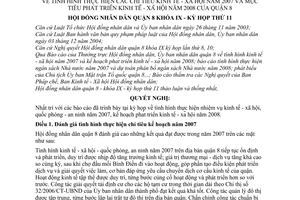 Nghị quyết 12/2007/NQ-HĐND tình hình thực hiện các chỉ tiêu kinh tế - xã hội năm 2007 và mục tiêu phát triển kinh tế - xã hội năm 2008