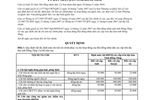 Quyết định 64/2007/QĐ-UBND chi tiêu phục vụ hoạt động Hội đồng nhân dân Đồng Tháp