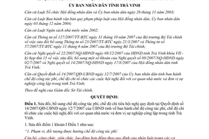 Quyết định 32/2007/QĐ-UBND sửa đổi chế độ công tác phí chế độ chi tiêu hội nghị 14/2007/QĐ-UBND Trà Vinh
