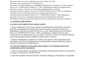 Circular No. 157/2007/TT-BTC of December 24, 2007  guiding the enforcement of tax administrative decisions