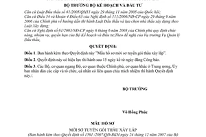 Quyết định 1591/2007/QĐ-BKH mẫu hồ sơ mời sơ tuyển gói thầu xây lắp