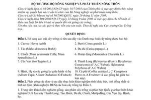 Quyết định 103/2007/QĐ-BNN bổ sung loài cây trồng Danh mục được bảo hộ phân công đơn vị thực hiện khảo nghiệm DUS