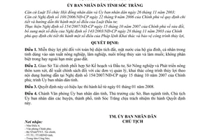 Quyết định 33/2007/QĐ-UBND miễn thủy lợi phí hoạt động sản xuất nông nghiệp