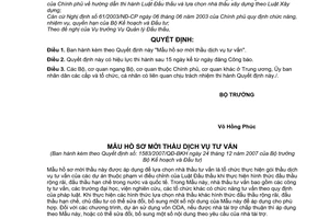 Quyết định 1583/2007/QĐ-BKH mẫu hồ sơ mời thầu dịch vụ tư vấn