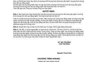 Quyết định 30/2007/QĐ-BLĐTBXH Chương trình khung trình độ trung cấp cao đẳng nghề nghề Kỹ thuật khai thác mỏ hầm lò