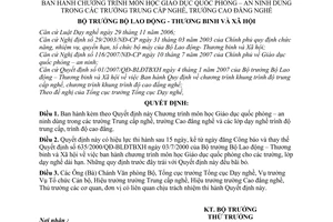 Quyết định 27/2007/QĐ-BLĐTBXH  chương trình môn học Giáo dục quốc phòng an ninh dùng trường Trung cấp Cao đẳng nghề