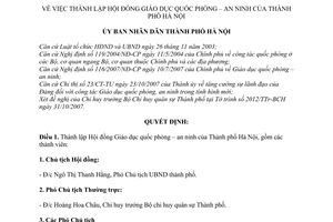 Quyết định 147/2007/QĐ-UBND thành lập hội đồng giáo dục quốc phòng an ninh thành phố Hà Nội