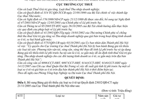 Quyết định 18889/QĐ-CT-THNVDT bổ sung bảng giá xe ô tô