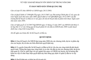 Quyết định 27/2007/QĐ-UBND vốn xây dựng cơ bản Quảng Trị 2008