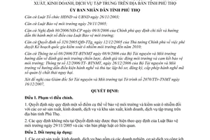 Quyết định 3485/2007/QĐ-UBND bảo vệ môi trường kiểm soát ô nhiễm cơ sở sản xuất kinh doanh dịch vụ Phú Thọ