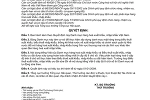 Quyết định 107/2007/QĐ-BTC danh mục hàng hoá xuất nhập khẩu Việt Nam