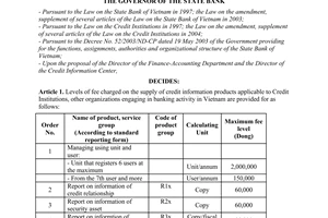Decision No. 47/2007/QD-NHNN of December 25, 2007, on the levels of fee charged on credit information service