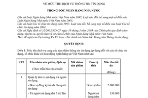 Quyết định 47/2007/QĐ-NHNN mức thu dịch vụ thông tin tín dụng