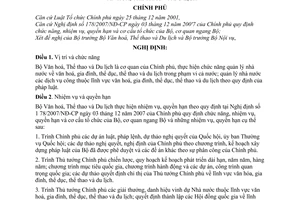 Nghị định 185/2007/NĐ-CP chức năng, nhiệm vụ, quyền hạn cơ cấu tổ chức Bộ Văn hoá, Thể thao và Du lịch