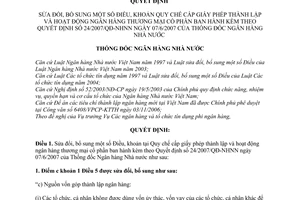 Quyết định 46/2007/QĐ-NHNN quy chế cấp giấy phép thành lập hoạt động ngân hàng thương mại cổ phần sửa đổi 24/2007/QĐ-NHNN