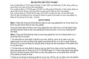 Quyết định 19/1997/QĐ-BCN thành lập Trung tâm Kiểm định kỹ thuật an toàn công nghiệp khu vực II