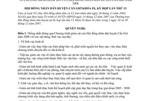 Nghị quyết 15/2007/NQ-HĐND chương trình giám sát của Hội đồng nhân dân huyện Cần Giờ năm 2008