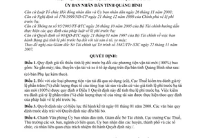Quyết định 32/2007/QĐ-UBND giá tối thiểu tính lệ phí trước bạ phương tiện vận tải trên địa bàn tỉnh Quảng Bình