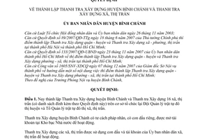 Quyết định 10/2007/QĐ-UBND thành lập thanh tra xây dựng huyện Bình Chánh thanh tra xây dựng xã, thị trấn
