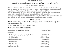 Nghị quyết 130/2007/NQ-HĐND dự toán thu - chi và phân bổ ngân sách nhà nước trên địa bàn quận Bình Tân năm 2008