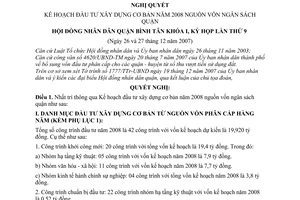 Nghị quyết 131/2007/NQ-HĐND kế hoạch đầu tư xây dựng cơ bản năm 2008 nguồn vốn ngân sách quậnquận Bình Tân