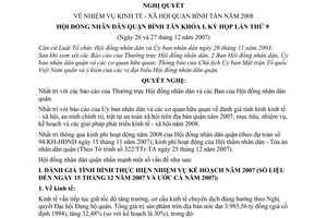 Nghị quyết 129/2007/NQ-HĐND nhiệm vụ kinh tế - xã hội quận Bình Tân năm 2008 quận Bình Tân