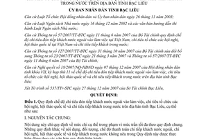 Quyết định 30/2007/QĐ-UBND chi đón khách nước ngoài hội nghị hội thảo Bạc Liêu