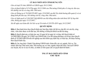 Quyết định 21/2007/QĐ-UBND chế độ trợ cấp đối với cán bộ công viên chức