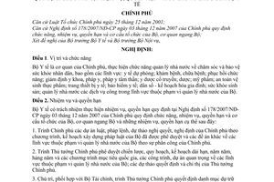 Nghị định 188/2007/NĐ-CP chức năng, nhiệm vụ, quyền hạn cơ cấu tổ chức của Bộ Y tế