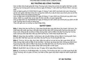 Quyết định 13/2007/QĐ-BCT Quy tắc xuất xứ Thủ tục thực hiện Quy tắc xuất xứ Bản thỏa thuận Bộ Công Thương Việt Nam Vương quốc Cam-pu-chia