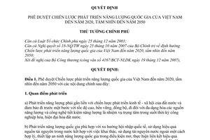 Quyết định 1855/QĐ-TTg chiến lược phát triển năng lượng quốc gia Việt Nam đến năm 2020, tầm nhìn 2050