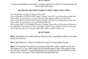 Quyết định 105/2007/QĐ-BNN Điều lệ tổ chức hoạt động Quỹ Tái tạo nguồn lợi thủy sản Việt Nam