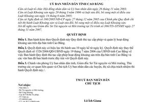 Quyết định 2732/2007/QĐ-UBND thủ tục cấp phép quản lý hoạt động khoáng sản trên địa bàn tỉnh Cao Bằng