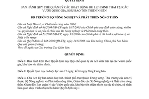 Quyết định 104/2007/QĐ-BNN quy chế quản lý hoạt động du lịch sinh thái vườn quốc gia, khu bảo tồn thiên nhiên
