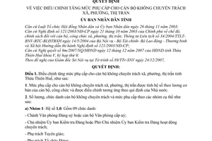 Quyết định 2940/2007/QĐ-UBND điều chỉnh tăng mức phụ cấp cán bộ không chuyên trách xã phường thị trấn tỉnh Thừa Thiên Huế