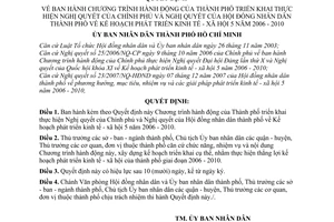Quyết định 148/2007/QĐ-UBND chương trình hành động thành phố thực hiện nghị quyết Chính phủ HĐND thành phố kế hoạch phát triển kinh tế 2006-2010