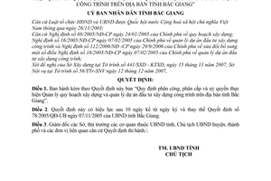 Quyết định 106/2007/QĐ-UBND Quy định phân công, phân cấp uỷ quyền quản lý quy hoạch xây dựng quản lý dự án đầu tư công trình tỉnh Bắc Giang